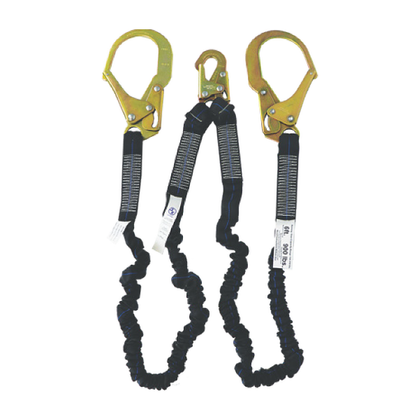 4.5-6’ Dual-Leg Internal Shock Absorbing Elastic Lanyard with Rebar Hooks